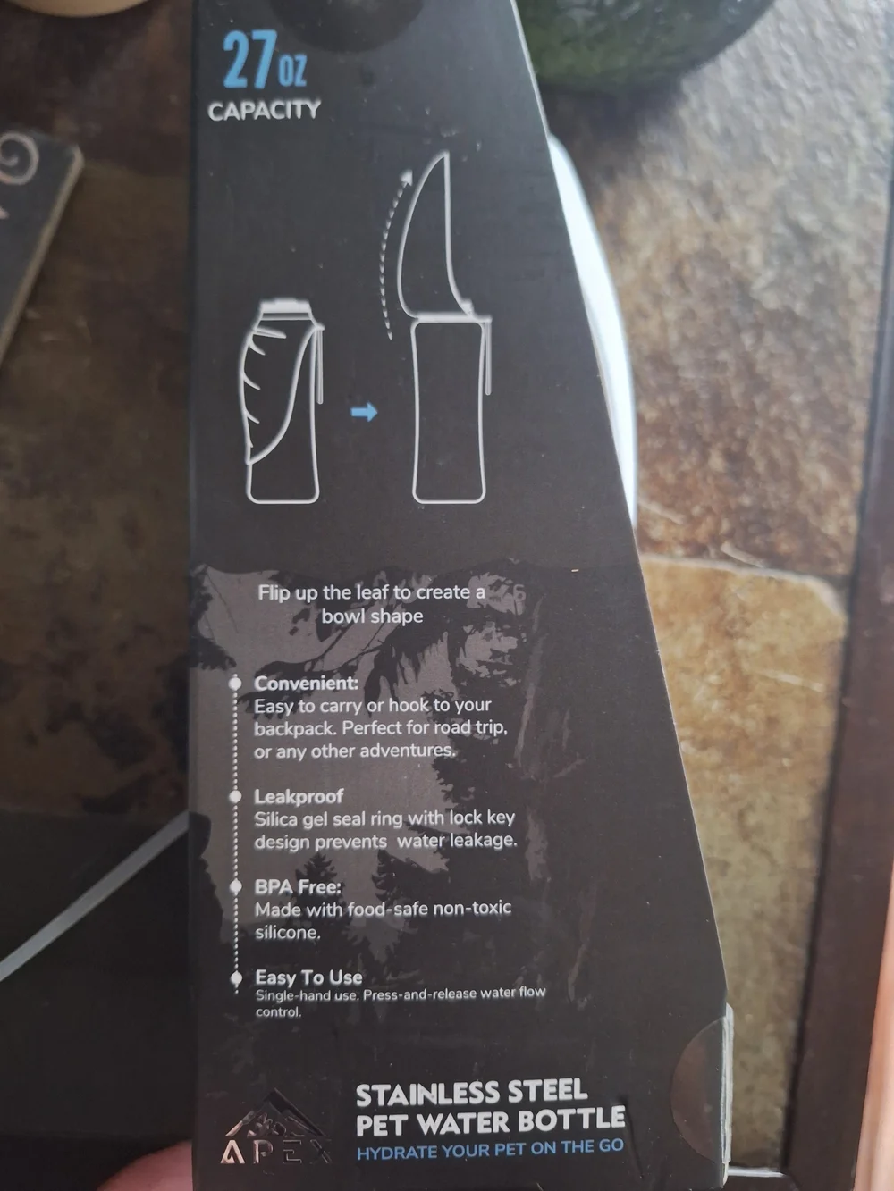 Brand New Apex Stainless Steel Dog Travel Water Bottle with Silicone Flip Bowl -